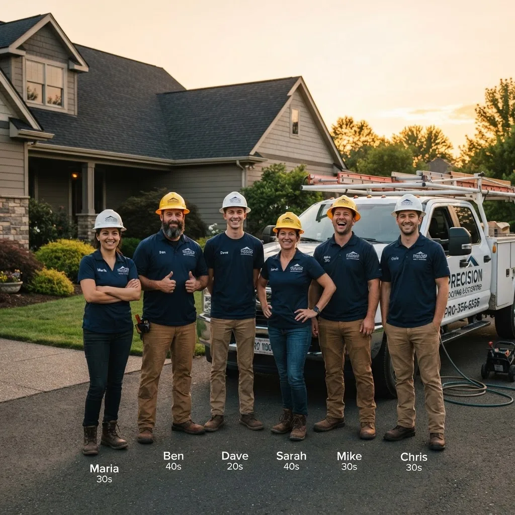 The Rugerios Roofing crew in front of a finished home in Aurora, IL